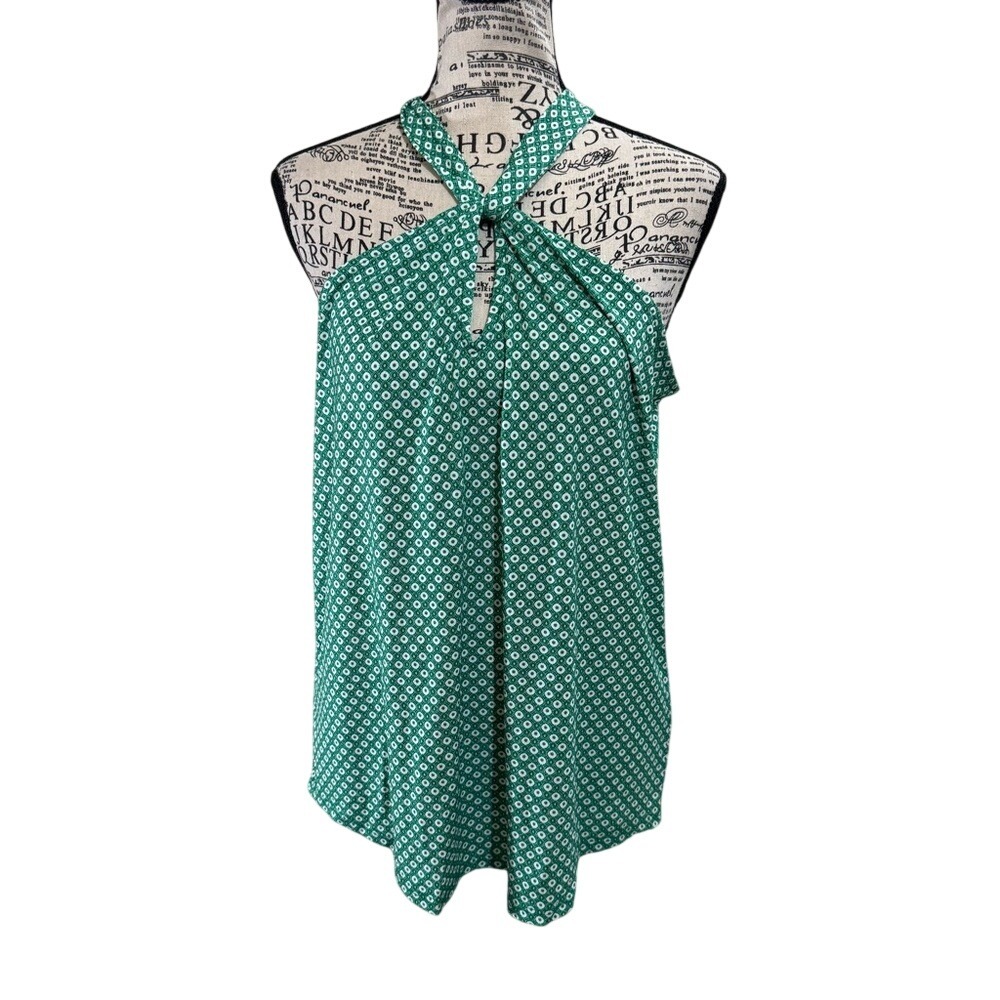 Adrianna Papell Green Printed‎ Halter Keyhole Camisole